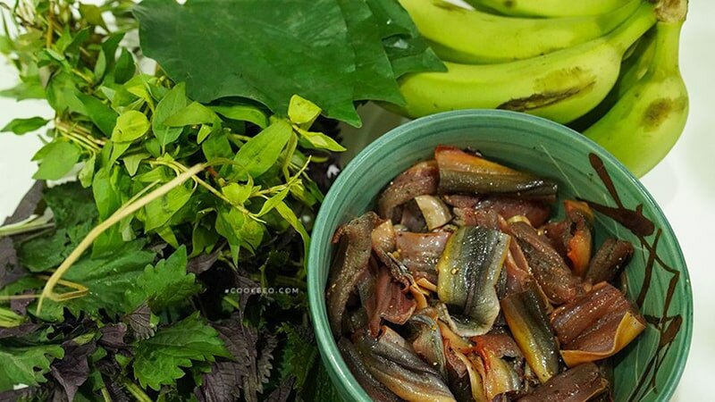 Nguyên liệu làm lươn xào chuối xanh Nguyên liệu làm lươn xào chuối xanh